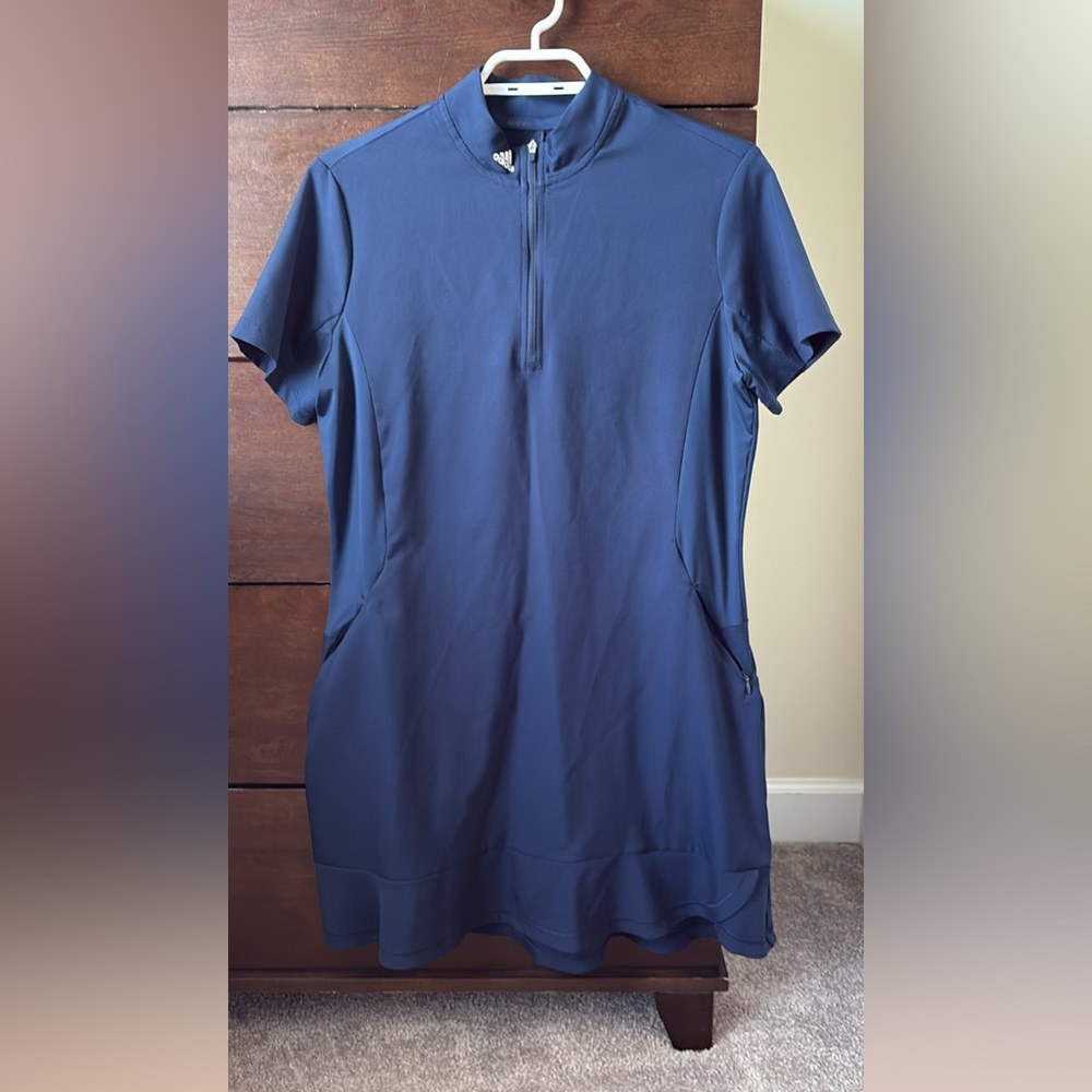 adidas Women's Short Sleeve Zip-Front Golf Dress with Shorts - Navy Blue